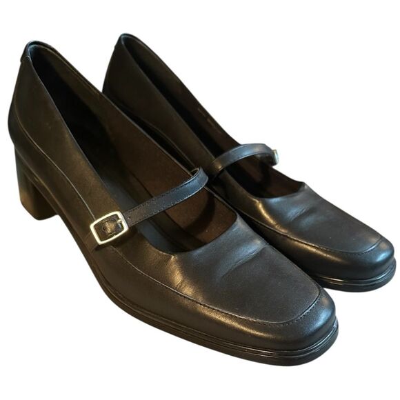 ROCKPORT Womens Black Leather Mary JaneChunky Block Heel Pumps. Size 8.5. EUC - Picture 1 of 8